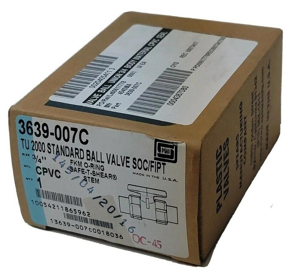 Used NIB SPEARS 3639-007C TU 2000 STANDARD BALL VALVE SOC/FIPT 3/4'' CPVC