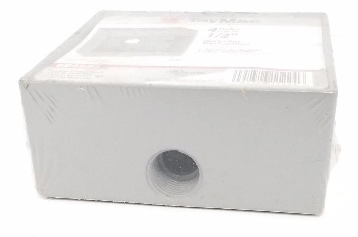 Used NEW TAYMAC DB450S WEATHERPROOF OUTLET BOX, 4 HOLES, GRAY, 1/2"