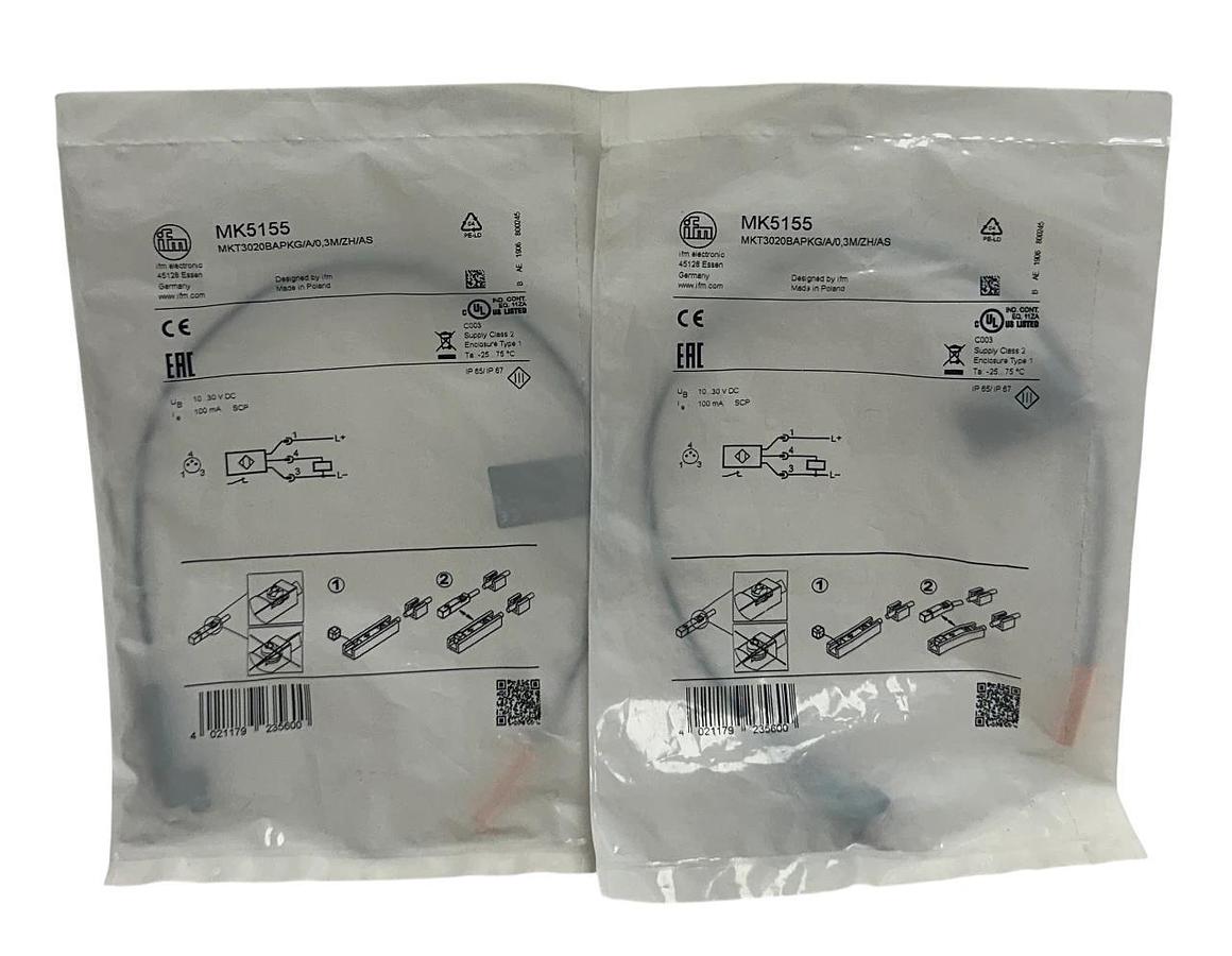 Used 2 IFM MKT3020BAPKG/A/0,3M/ZH/AS / MK5155 T-SLOT CYLINDER SENSORS 10-30VDC NSFS