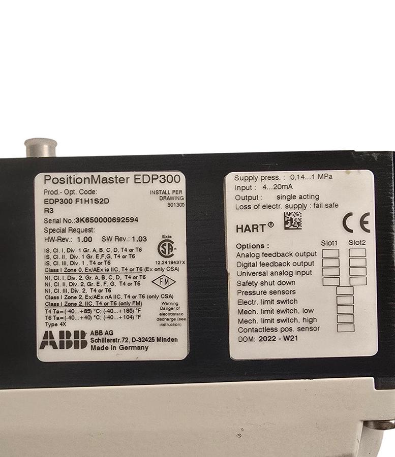 ABB PositionMaster EDP300 F1H1S2D Smart Positioner HART EDP300-F1H1S2D R3 NSNP