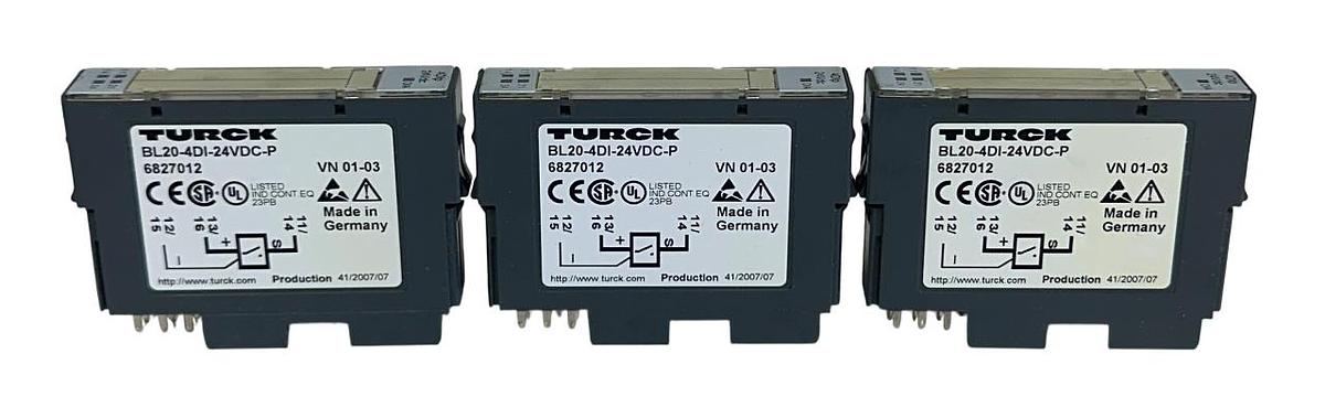 Used 3 TURCK BL20-4DI-24VDC-P / 6827012 DIGITAL INPUT MODULES 24VDC 4DIp USNP