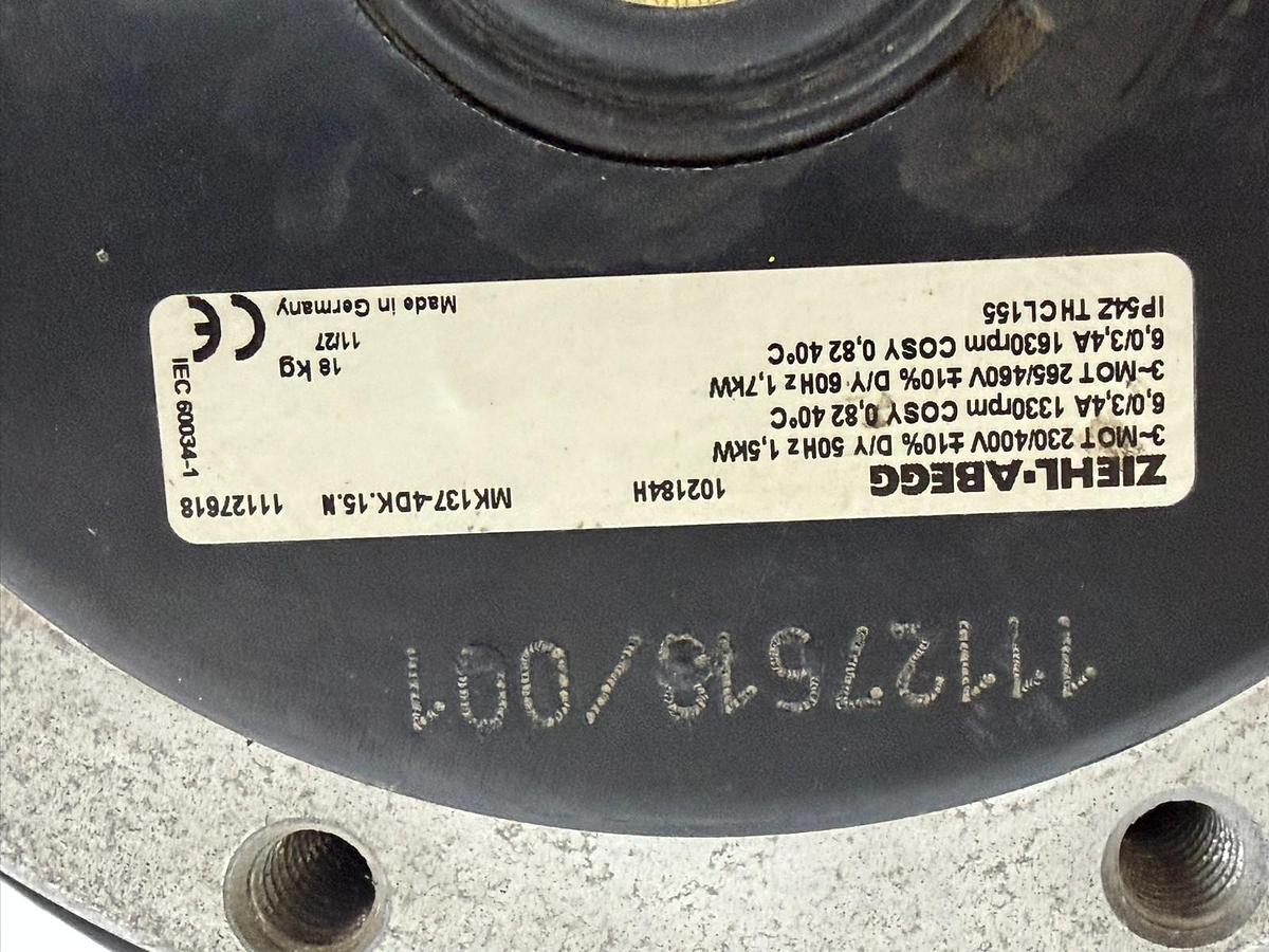 Used Ziehl Abegg MK137-4DK.15.N External Rotor Motor 230/400V 3 Phase 1630RPM New
