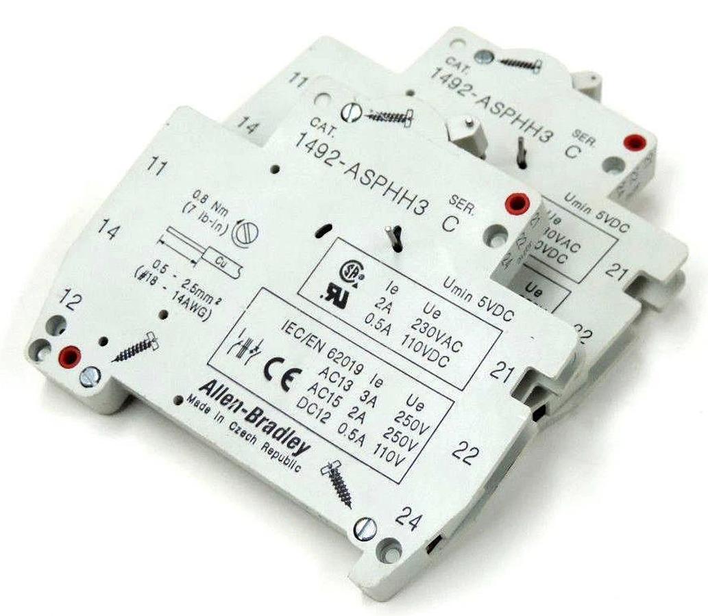 Used LOT OF 2 ALLEN BRADLEY 1492-ASPHH3 DUAL 1NO/1NC AUX CONTACT MODULES SER. C