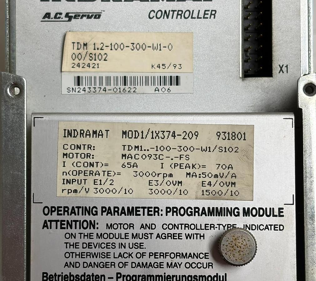 Used Indramat TDM 1.2-100-300-W1-0 Modular Servo Drive MOD1/1X374-209 S102