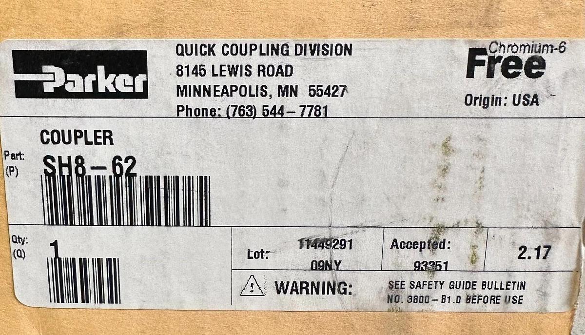 NEW PARKER SH8-62 / SH862 HYDRAULIC HOSE COUPLER SERIES 60 50GPM