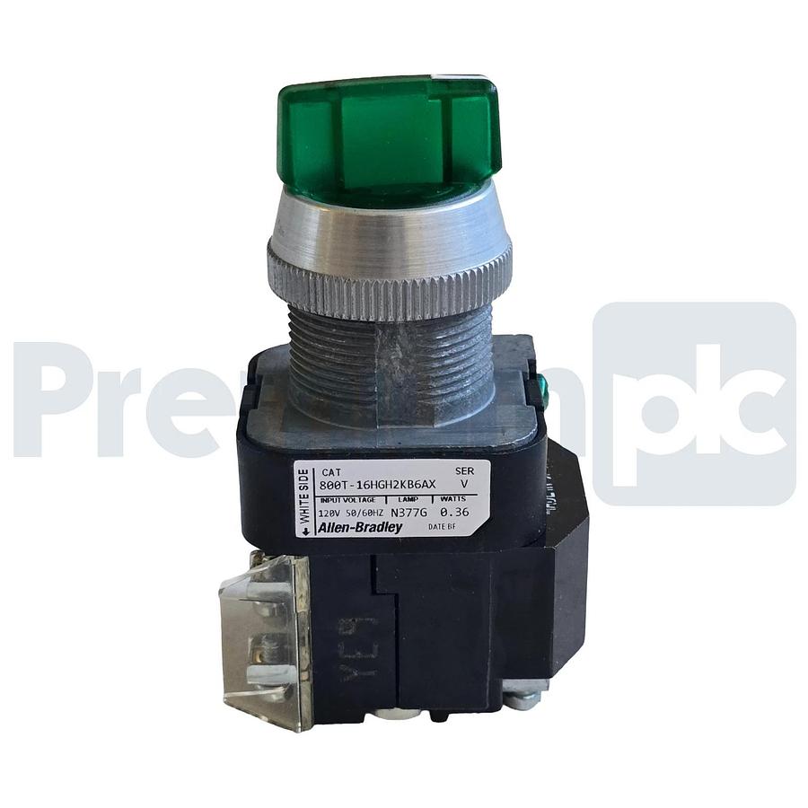 Allen-Bradley 800T-16HGH2KB6AX /V Selector Switch 30mm 2-Pos Green LED 120V NSNP