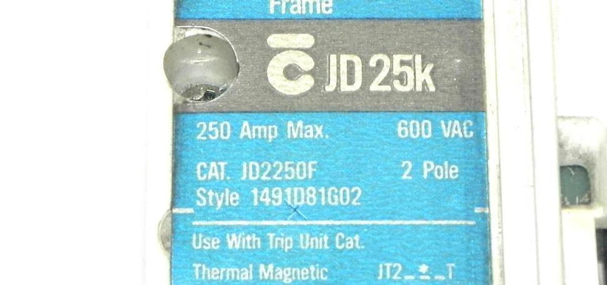 Used WESTINGHOUSE JD2250 INDUSTRIAL CIRCUIT BREAKER STYLE NO. 1491D81G02