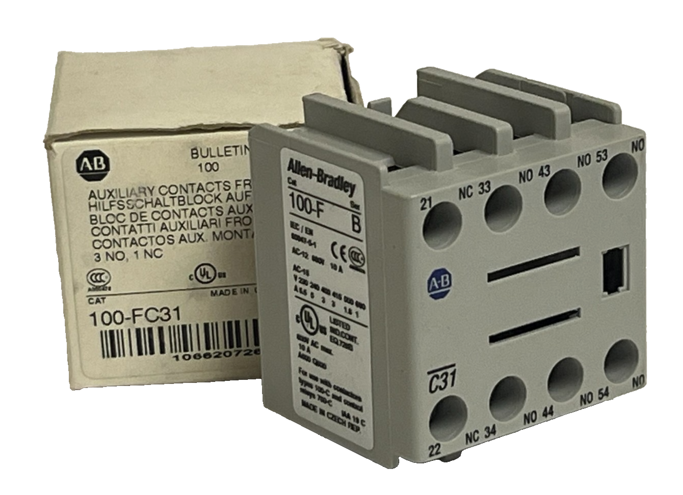 Used Allen-Bradley 100-FC31 Auxiliary Contact Block | Ser B 3NO/1NC Front Mount NSMP