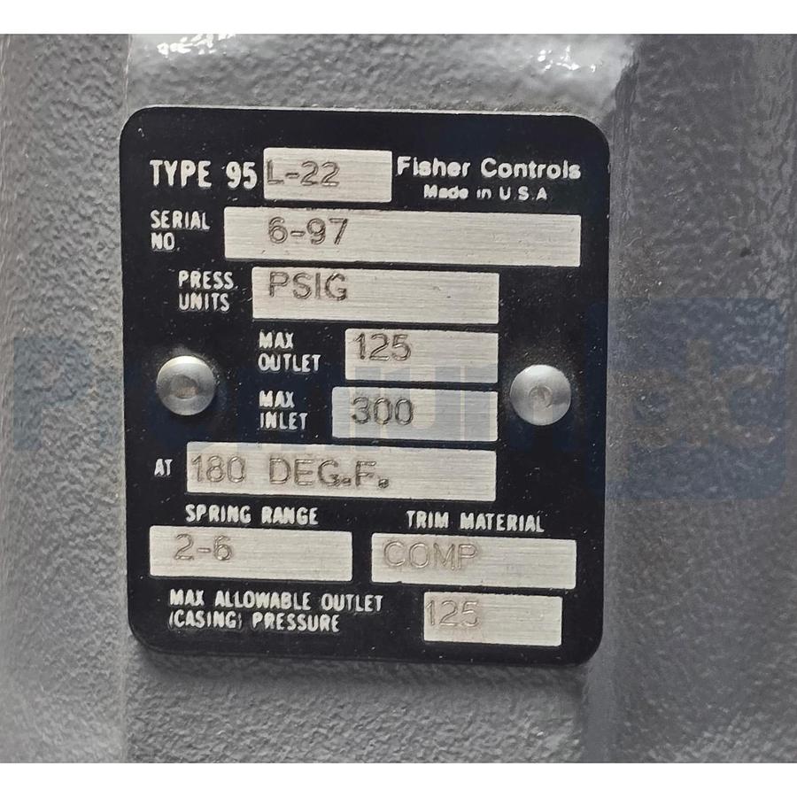 Fisher Controls 95L-22 Pressure Regulator In/Out 125/300PSI Range 2-6 PSI 1" NPT