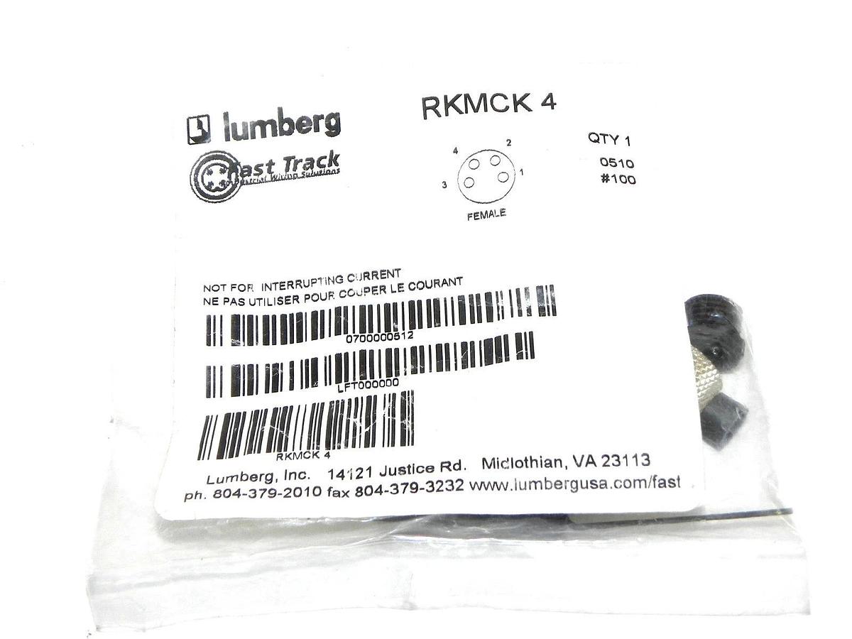 Used NEW LUMBERG RKMCK 4 ATTACHABLE CONNECTOR, FEMALE CONNECTOR, 4-POLE RKMCK4