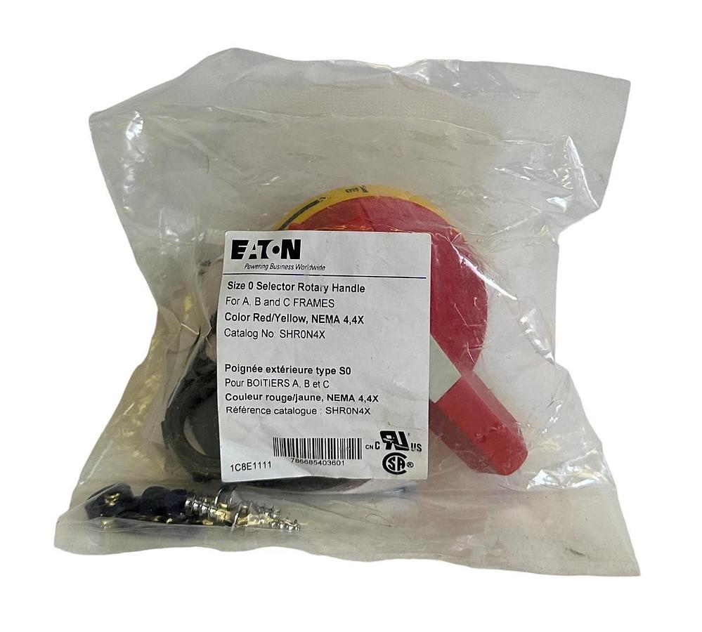 Used NEW EATON SHR0N4X SIZE 0 SELECTOR ROTARY HANDLE FOR A,B,C FRAMES RED/YELLOW 4,4X