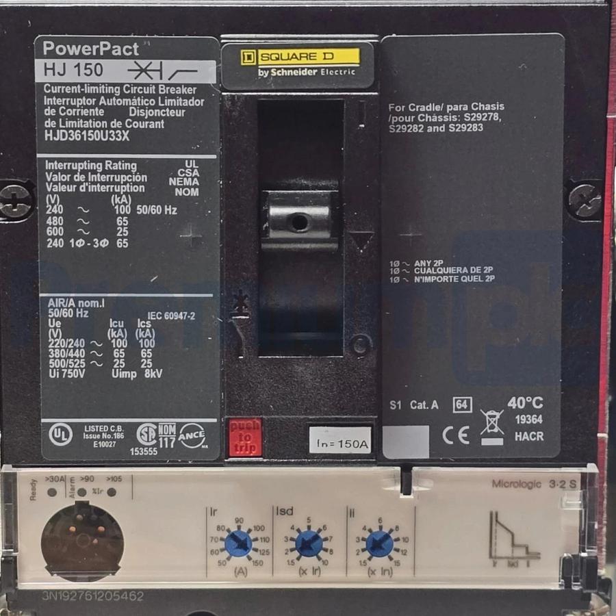 Square D HJD36150U33X PowerPact HJ 150 3P 600V 150A Drawout Circuit Breaker NSMP