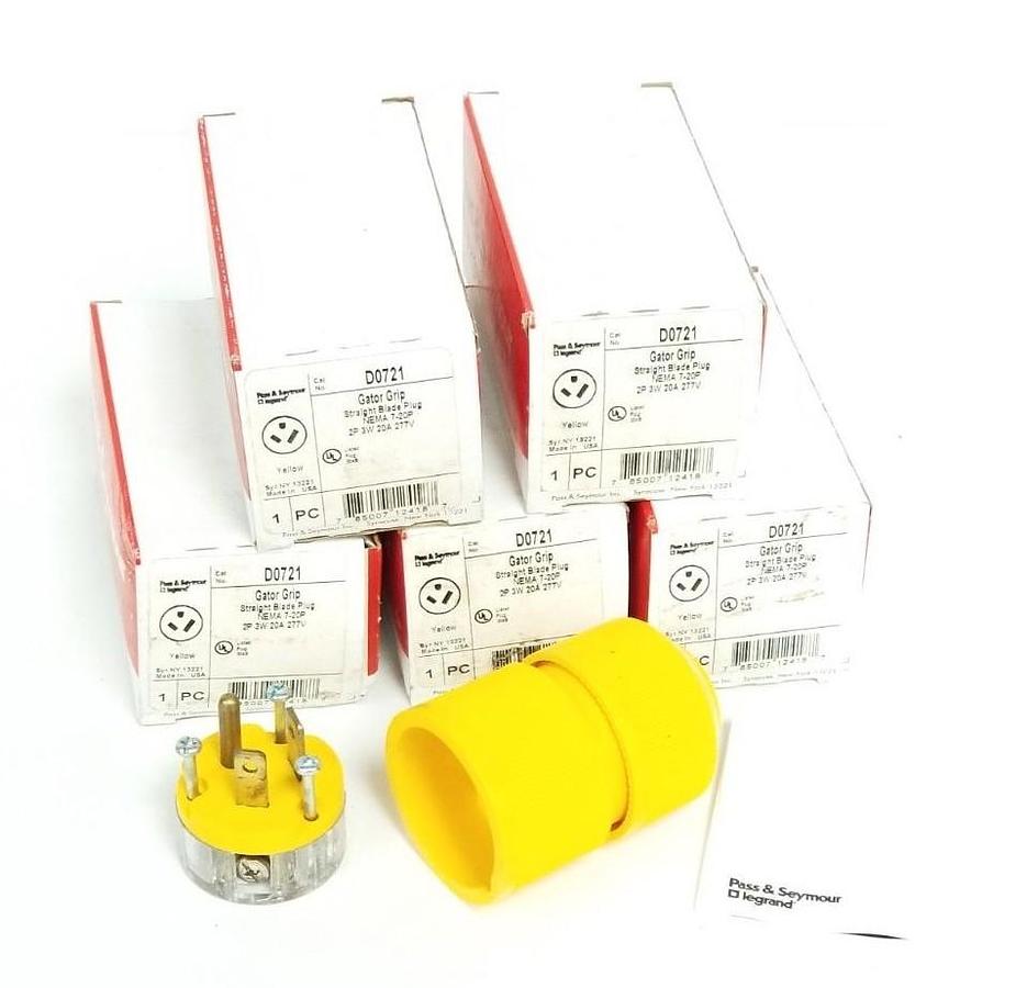 Used LOT OF 5 NEW PASS & SEYMOUR D0721 LEGRAND GATOR GRIP STRAIGHT BLADE PLUGS, 2P 3W