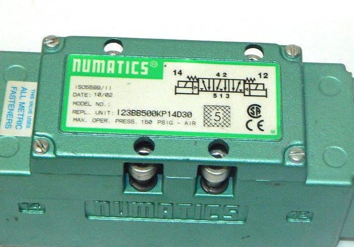NEW NUMATICS 123BB500KP14D30 PNEUMATIC VALVE 150 PSI, W/ NUMATICS 236-384B COILS