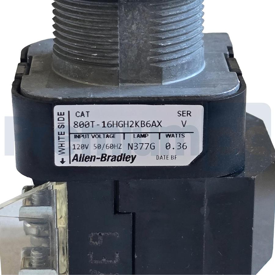 Used Allen-Bradley 800T-16HGH2KB6AX /V Selector Switch 30mm 2-Pos Green LED 120V NSMP