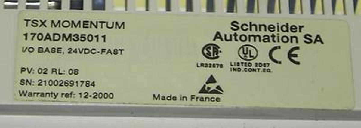 Used SCHNEIDER AUTOMATION TSX MOMENTUM 170ADM35011 I/O BASE WITH 170NEF11021