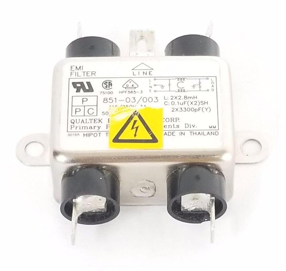 Used QUALTEK 851-03/003 EMI FILTER, 110V, 115/120VAC, 3A, 50/60HZ