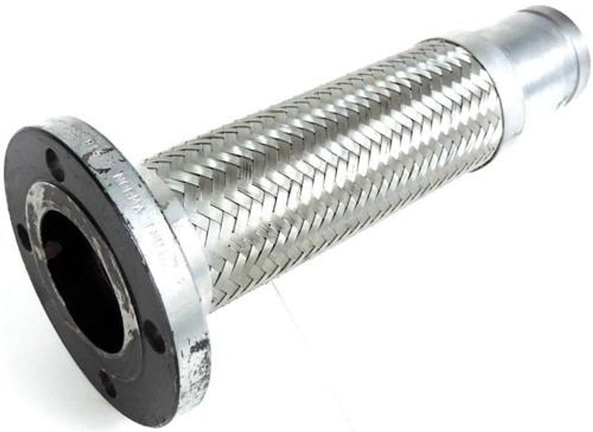 Used STAINLESS BRAIDED 12.5" HOSE PIPE FITTING 3.5" I.D 7.5" O.D FLANGE 2.5" ADAPTER