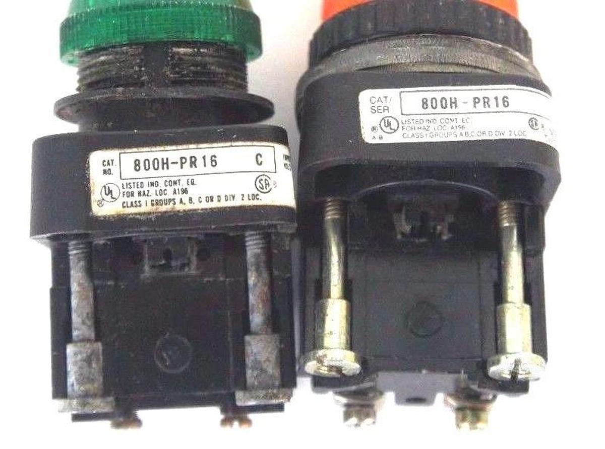 Used LOT OF 2 ALLEN BRADLEY 800H-PR16 PILOT LIGHT MODULES SER C GREEN, SER F ORANGE