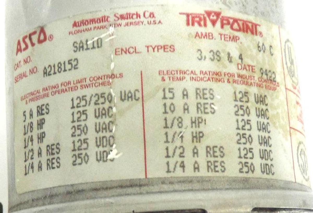 Used NEW ASCO SA11D-QJ10A1 TRI POINT PRESSURE TEMPERATURE SWITCH W/ TEMP TRANS INDUST