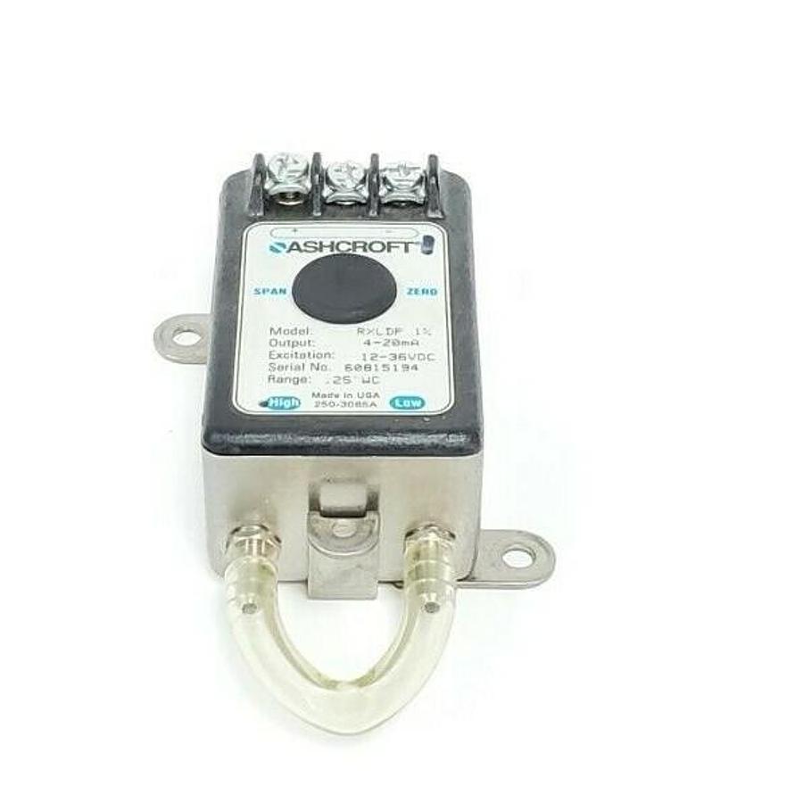 Used ASHCROFT RXLDP 1% PRESSURE TRANSMITTER 4-20mA, 12-36VDC, 0.25" WC RANGE