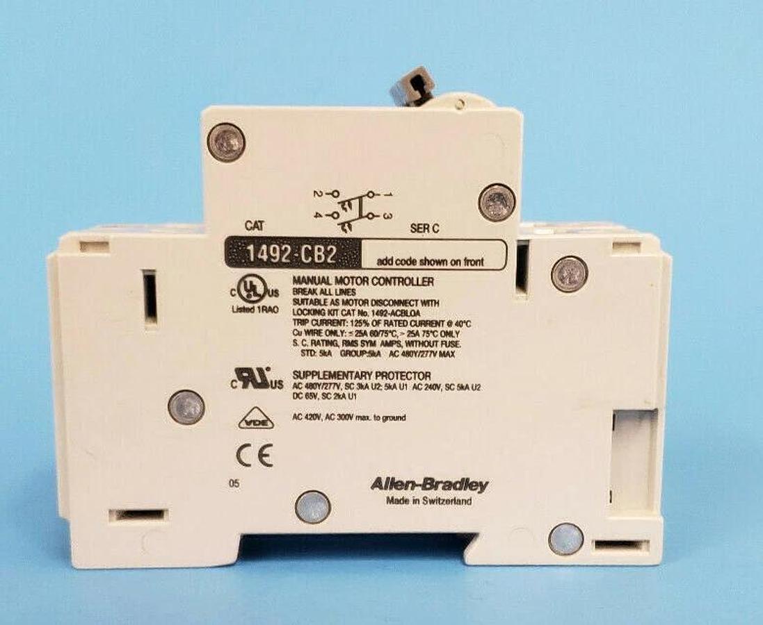 Used ALLEN-BRADLEY 1492-CB2-G050 SER. C CIRCUIT BREAKER, 5A, 1-1/2HP, 1492CB2G050