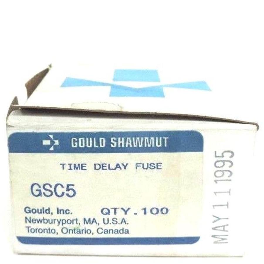 Used BOX OF 100 NEW GOULD SHAWMUT GSC5 TIME DELAY FUSES 125V, 5AMP