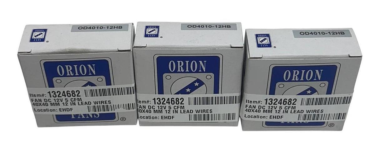 3 ORION OD4010-12HB / OD401012HB DC AXIAL FANS 12VDC 5CFM 40mm 12'' WIRE NSMP