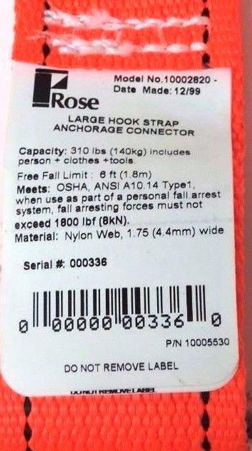 NEW ROSE 10002820 LARGE HOOK & STRAP ANCHORAGE CONNECTOR