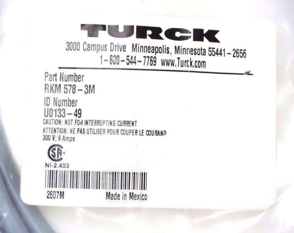 NIB TURCK RKM 578-3M MINIFAST CORDSET 3M, U0133-49, RKM5783M