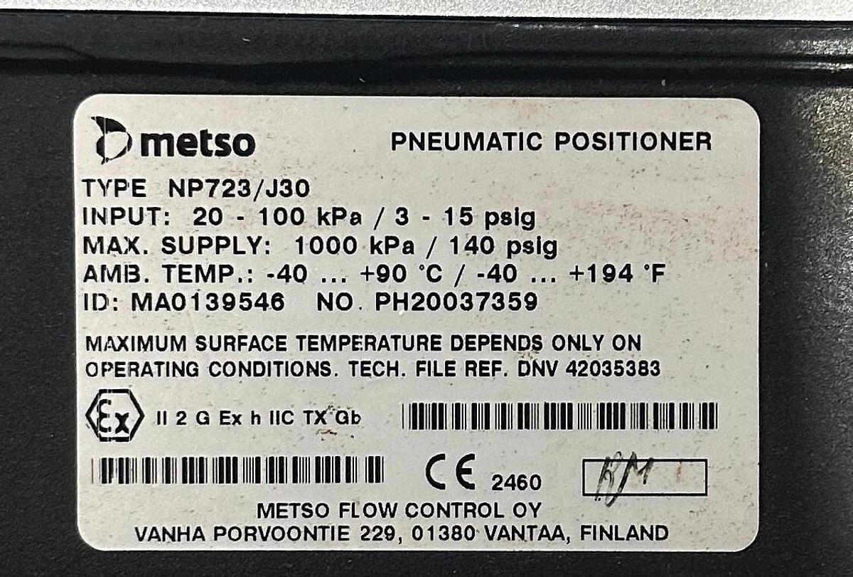 METSO JAMESBURY QPX1C/MC ACTUATOR / NP723/J30 POSITIONER RECA02CJJSTA+T10 NSNP