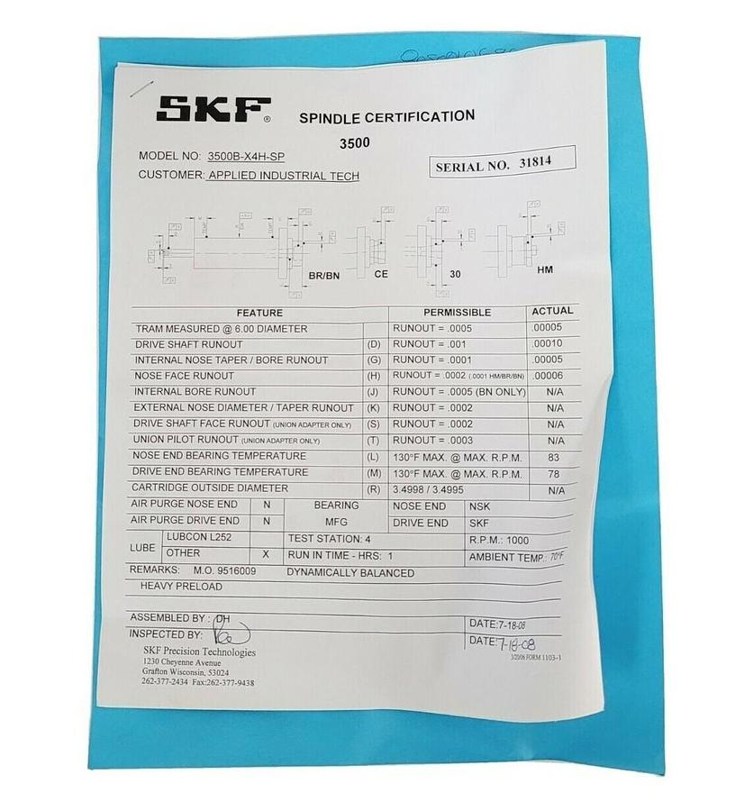 Used NIB SKF 3500B-X4H-SP SPINDLE BLOCK BEARING 3500BX4HSP