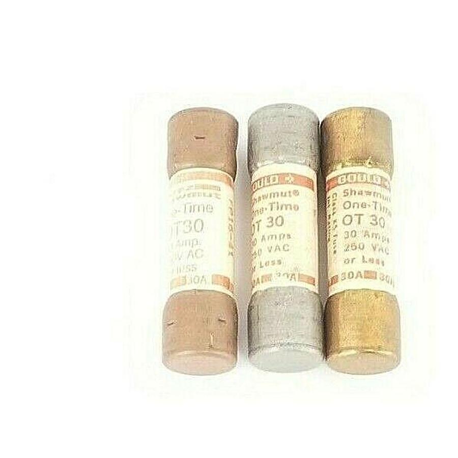 Used LOT OF 3 GOULD SHAWMUT OT30 ONE-TIME FUSES OT 30, 30AMPS