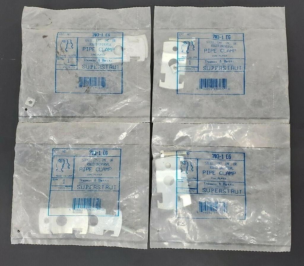 Used LOT OF 4 NEW THOMAS & BETTS 703-1 EG PIPE CLAMPS STEEL, EMT, IMC