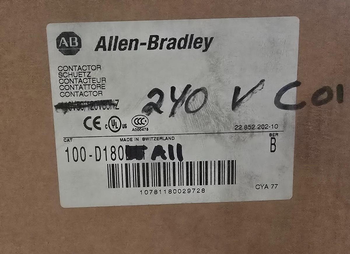Used Allen Bradley 100-D180A11 /A 3-Pole IEC AC Contactor 180A, 220–240VAC coil USPI