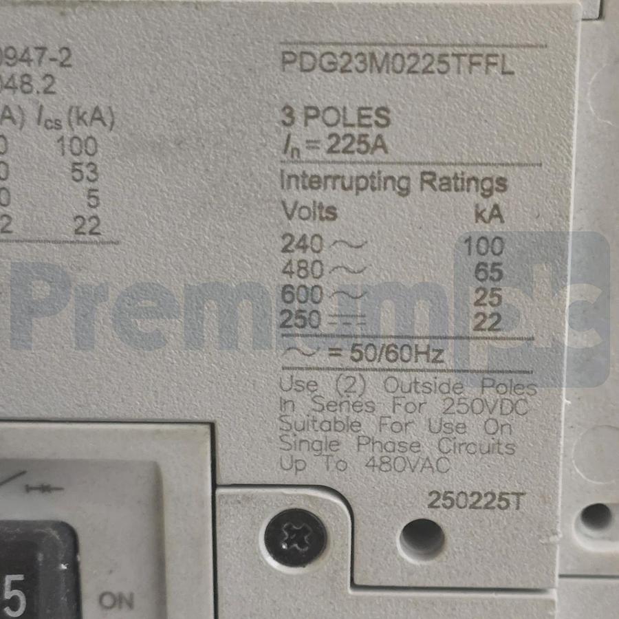 Used Eaton PDG23M0225TFFL PDG2 Power Defense 225A 3 Pole 600V Circuit Breaker USPI