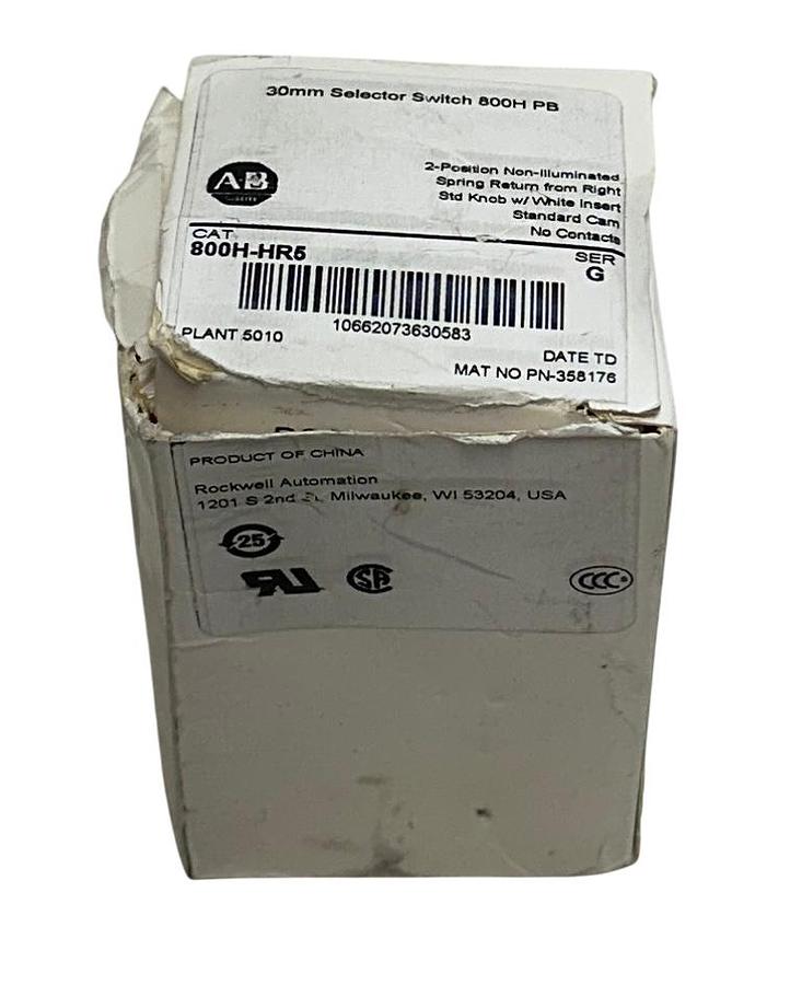 Used ALLEN BRADLEY 800H-HR5 /G BULLETIN 800H 30mm SELECTOR SWITCH 2-POS WHITE NSMP