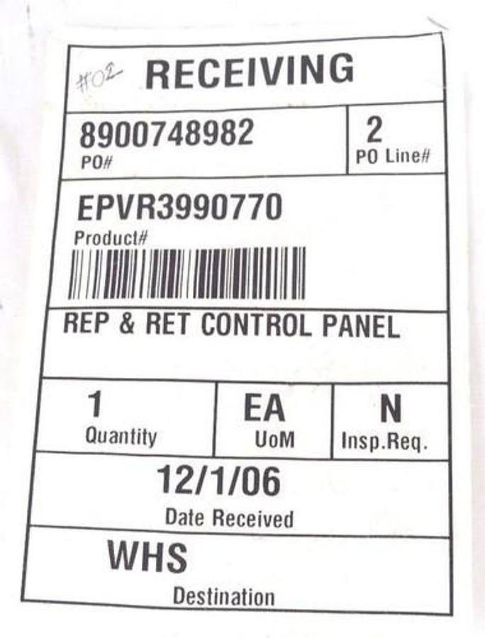 Used NEW EVERGREEN EPVR3990770 REP & RET CONTROL PANEL 2704-24-01 REV. B