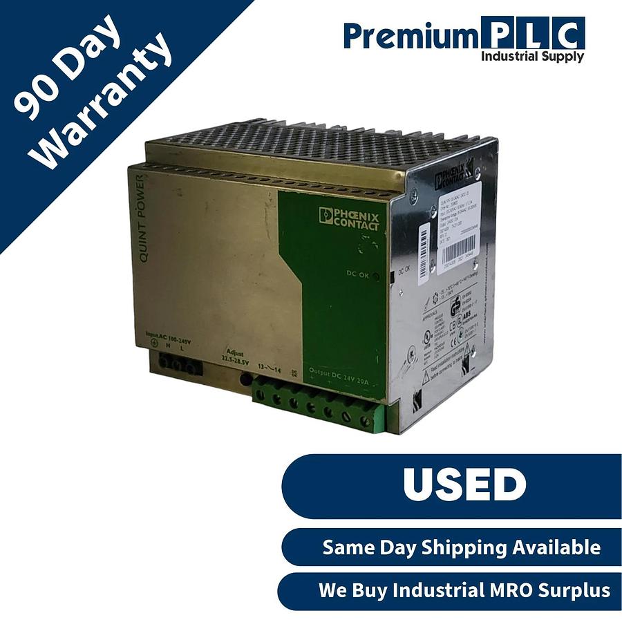 Used PHOENIX CONTACT QUINT-PS-100-240AC/24DC/20 POWER SUPPLY UNIT 24VDC/20A 2938620