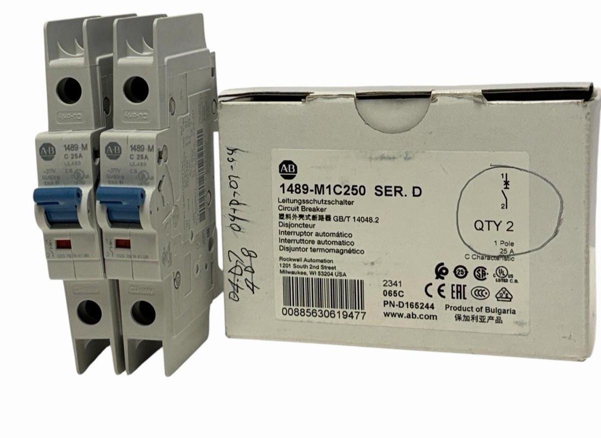 Used BOX OF 2 NEW ALLEN BRADLEY 1489-M1C250 CIRCUIT BREAKERS 1489M1C250 SER. D