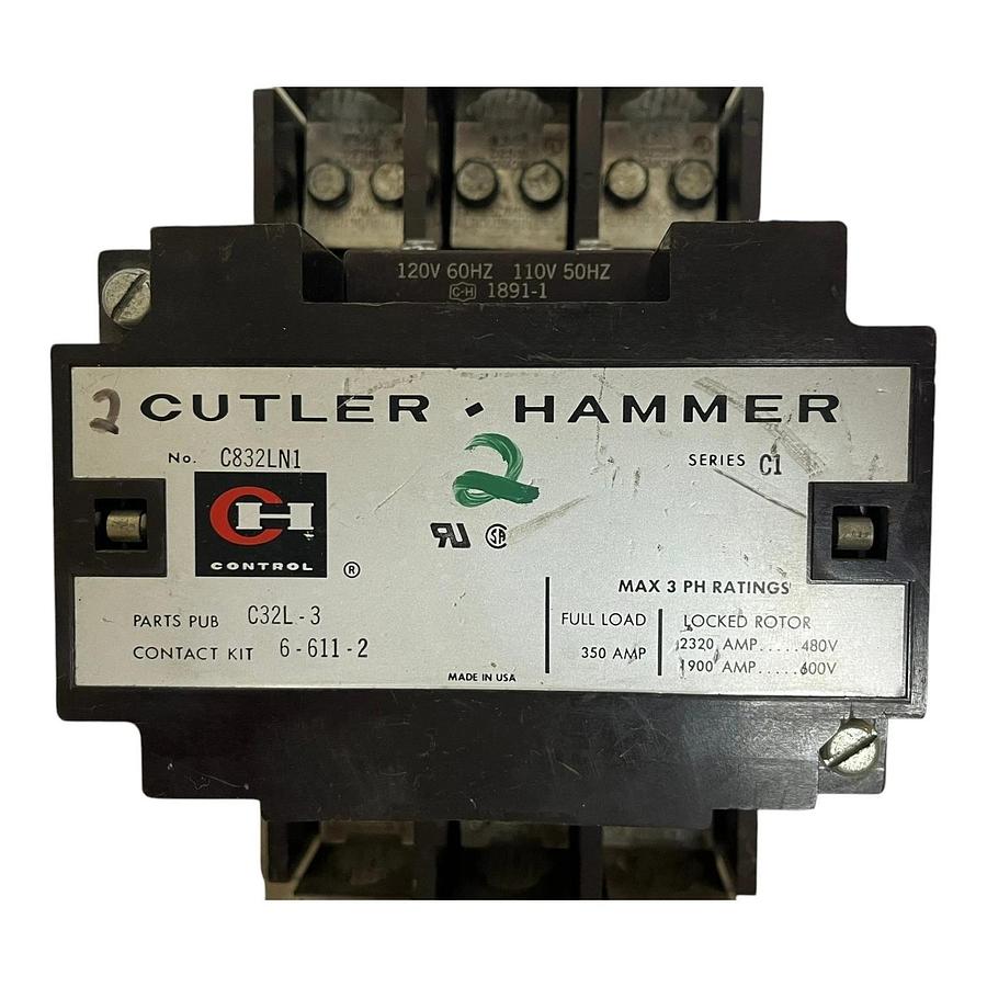Used Cutler-Hammer C832LN1 Contactor Size 5 350A 600V w/ C320KGS20 C320KGS42