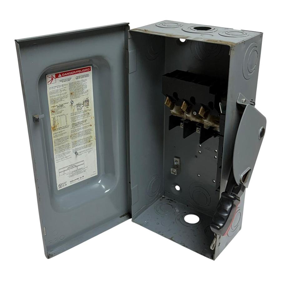 Used Square D HU362 Safety Switch 60A 600VAC 600VDC 3 Pole Non-Fusible Disconnect