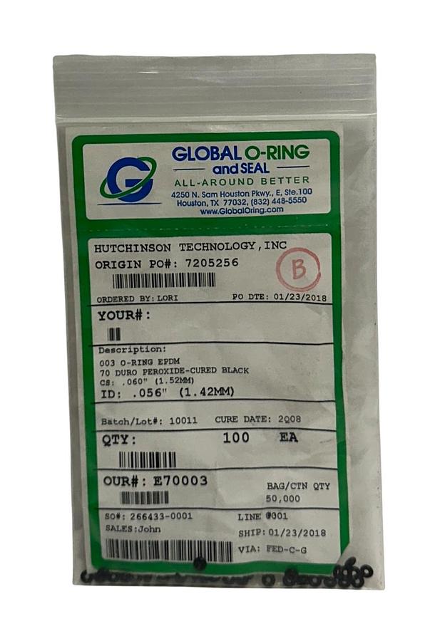 Used 100 GLOBAL O-RING AND SEAL E70003 / 9557K113 EPDM O-RINGS BLACK 1.42mm ID NSMP