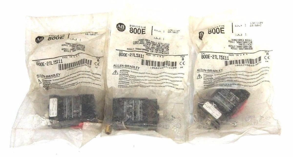 Used LOT OF 3 NEW ALLEN BRADLEY 800E-2TLT5X11 TRANSFORMER MODULES SER A, 800E2TLT5X11