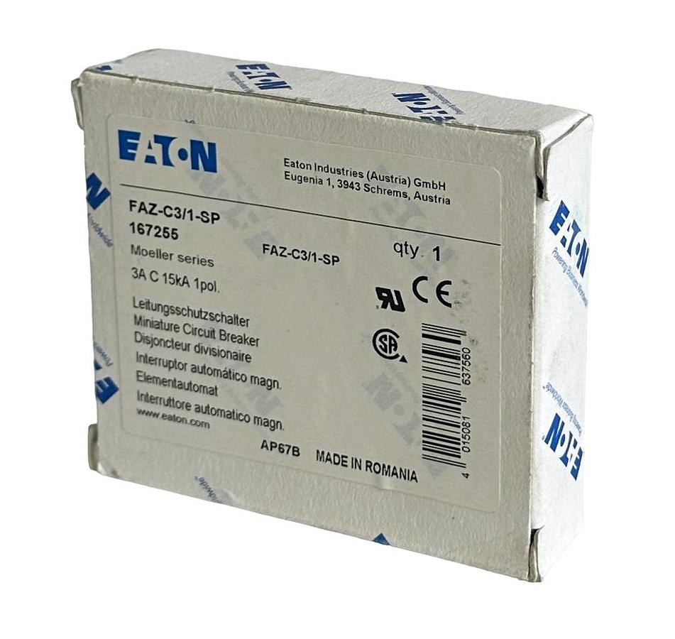 Used NEW EATON FAZ-C3/1-SP / 167255 MOELLER SERIES 3A CIRCUIT BREAKER 1POL 15kA