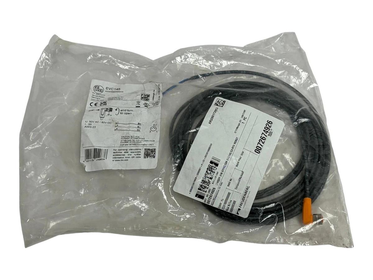 ifm EVC145 5M Right Angle M12 Sensor Cable 3-Wire 50V AC 60V DC AWG 23 New Open