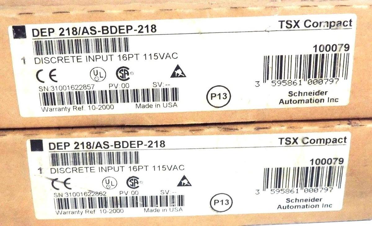 Used LOT OF 2 NIB SCHNEIDER AUTOMATION DEP 218/AS-BDEP-218 INPUT MODULES 16PT, 115VAC