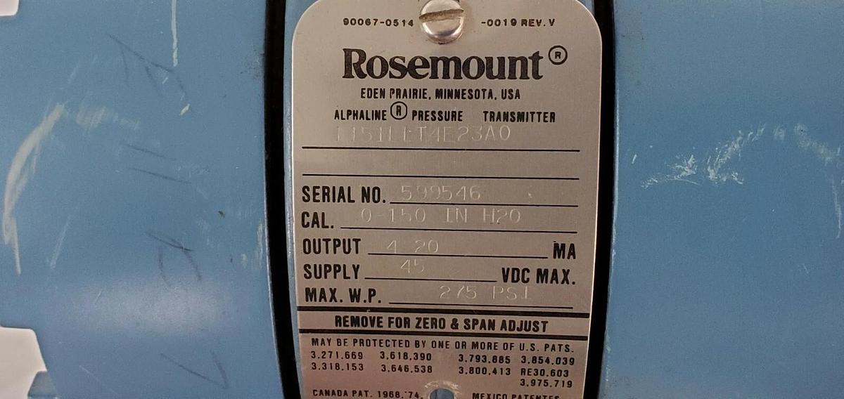 Used ROSEMOUNT 1151LLT4E23A0 PRESSURE TRANSMITTER ASSEMBLY A-105-GSDY