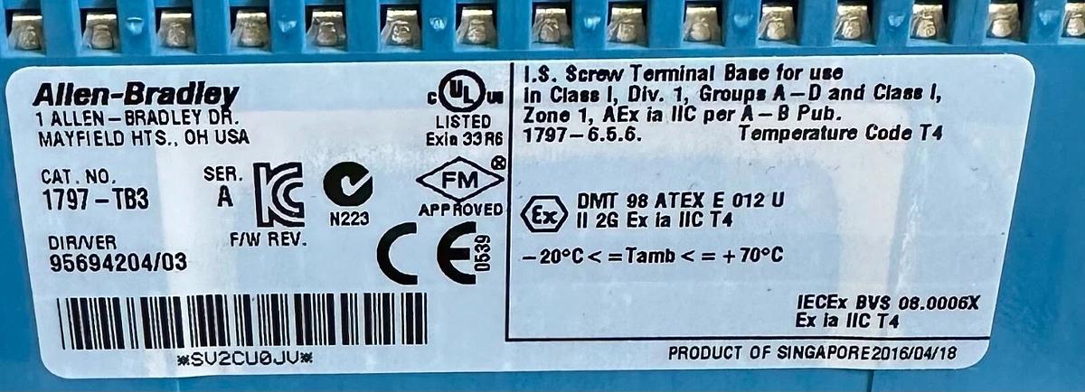 NEW ALLEN BRADLEY 1797-TB3 /A Flex Ex CAGE CLAMP IS TERMINAL BASE 1797TB3