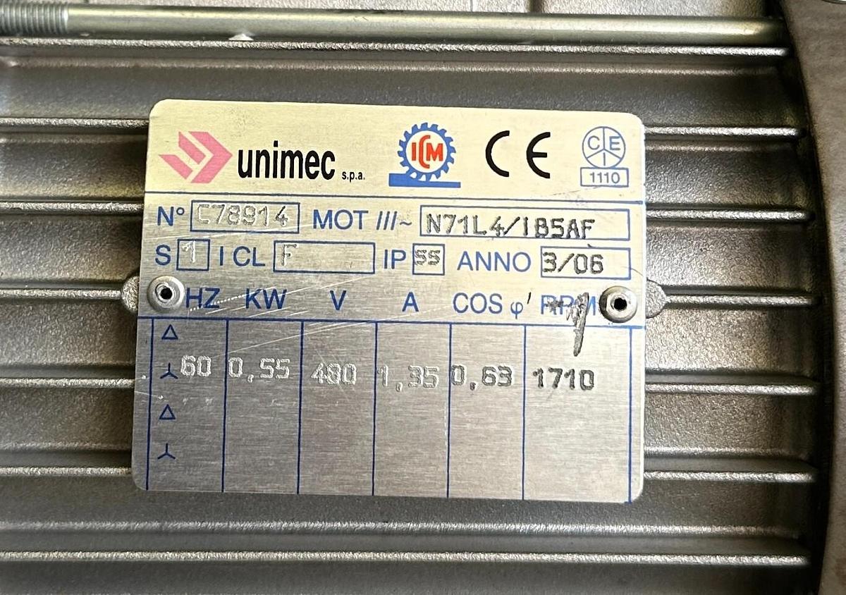 Used NEW ICM UNIMEC C78914 / N71L4/IB5AF ELECTRIC MOTOR 0.55kW 1.35A 1710RPM 480V